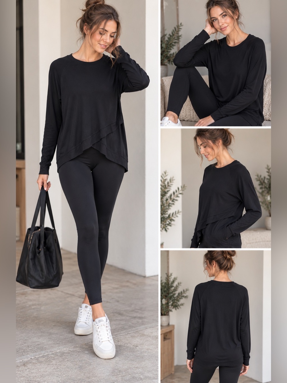 Athleta Black Modal Criss Cross Pullover L Athleisure Elevated Basics Soft